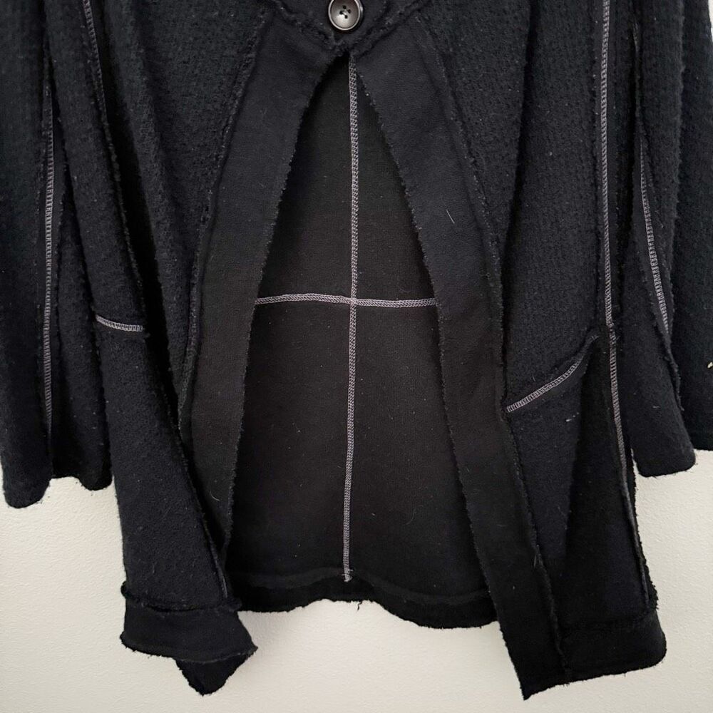 WINDHORSE | Black Raw Edge Chenille Soft Furry White Stitch Asymmetrical | S/M - Picture 3 of 8